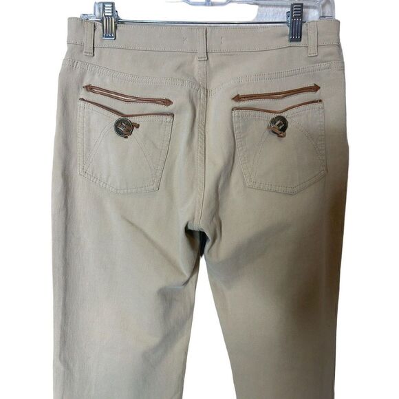 Roberto Cavalli Italy Vintage Tan Wide Leg Leather Accent Jeans Sz M - Picture 4 of 7